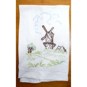 VTG Embroidered Tea, Hand or Guest Towel - Windmill & Field Country Farmhouse
